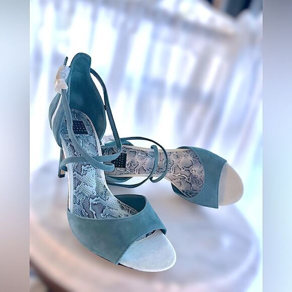 WHBM Colorblock Suede Strappy Heels | ILARIA Sea Shadow Size 7.5 - Picture 4 of 16